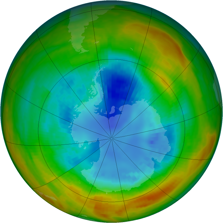 Antarctic ozone map for 30 August 1984
